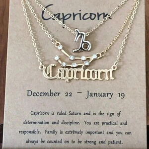 Capricorn Horoscope 3 Rose Gold Tone Stone Faux Zodiac Astrology Necklace New